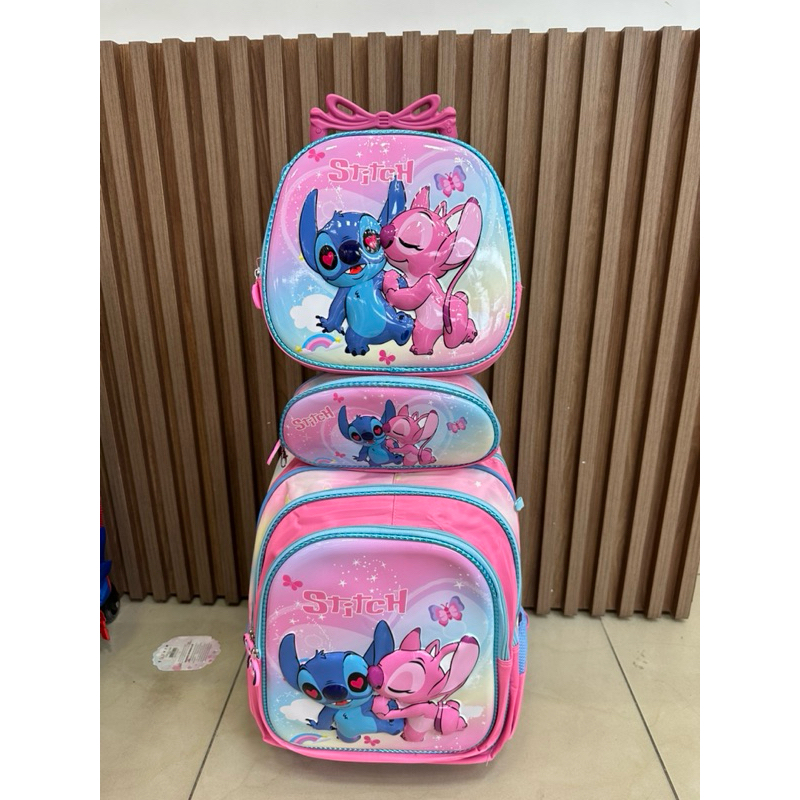kit stitch 3D mochila rodinha+estojo+lancheira em Oferta na Shopee