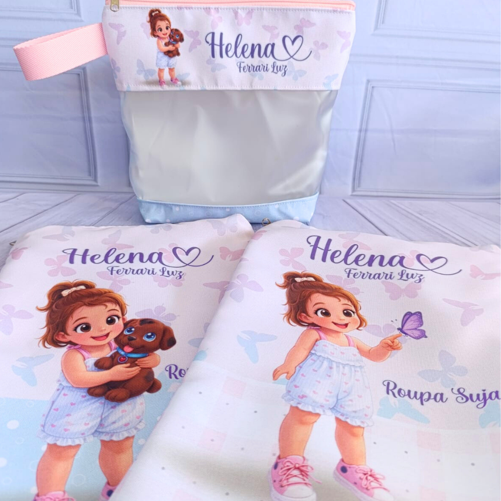 Kit Organizador Infantil Roupa Limpa e Suja + Necessaire Banho Personalizada
