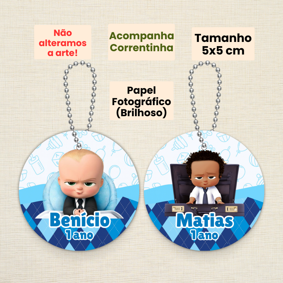Tag 5CM com Correntinha Poderoso Chefinho | Personalizada com Nome e Idade para Lembrancinhas