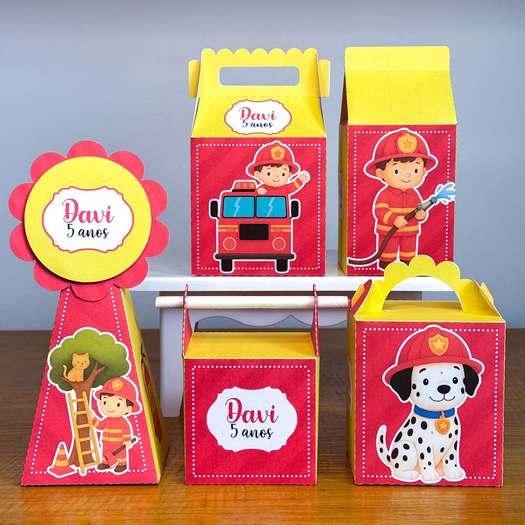 Kit Caixinhas Personalizadas BOMBEIROS MENINOS para Decoração de Festa e Aniversário
