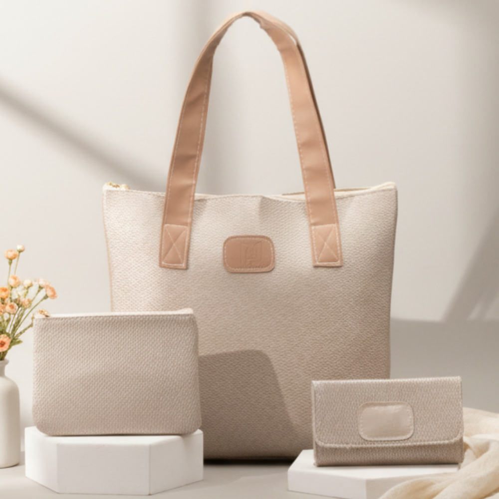 Bolsa Feminina Sacola Bag Shopper Verão + Carteira + Necessaire