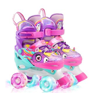 Patins De Criança 4 Rodas Meninas Roxo Unicórnio Com Led Ajustável Promoção em Oferta na Shopee