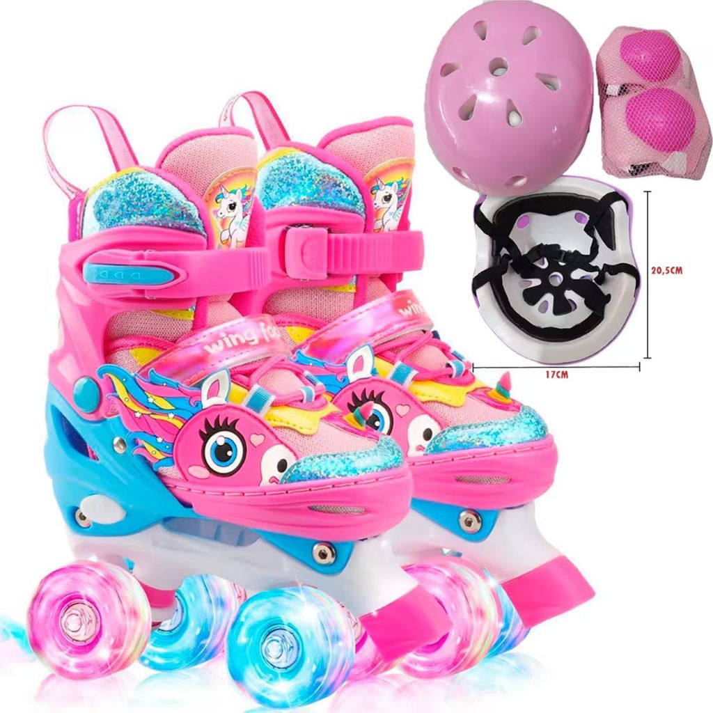 Patins Infantil 4 Rodas 2026 Novo Ajustável Patins Meninas Com Luz De Led + Proteção Meninos Freio