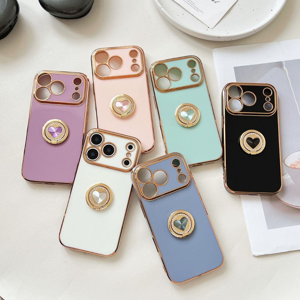 Capa Capinha iPhone 17 17AIR 17PROMAX 16 16E 15 PLUS PROMAX Luxuosa Minimalista com Anel Coração em Oferta na Shopee