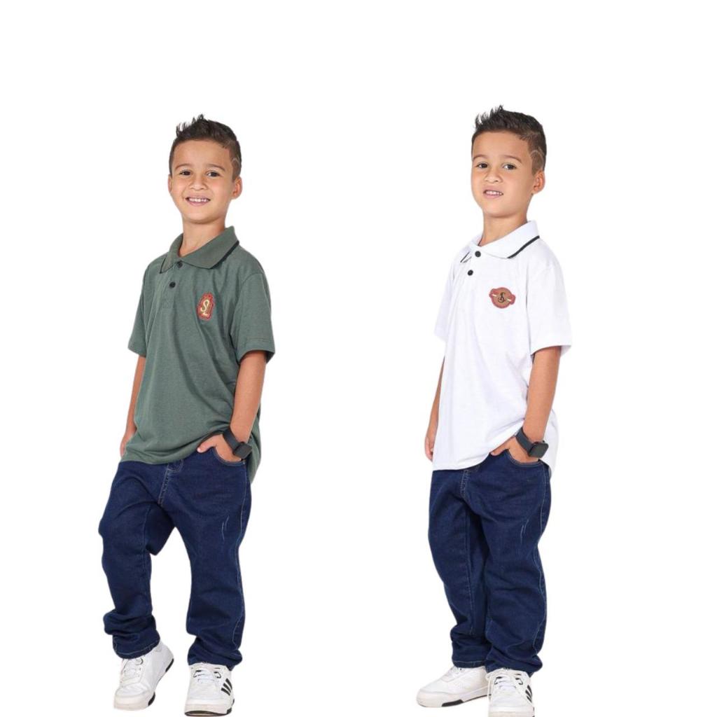 kit 2 Camisa Camiseta Infantil Masculino Gola Polo Manga Curta Malha Algodão Fio 30 Casual Lisa Basica