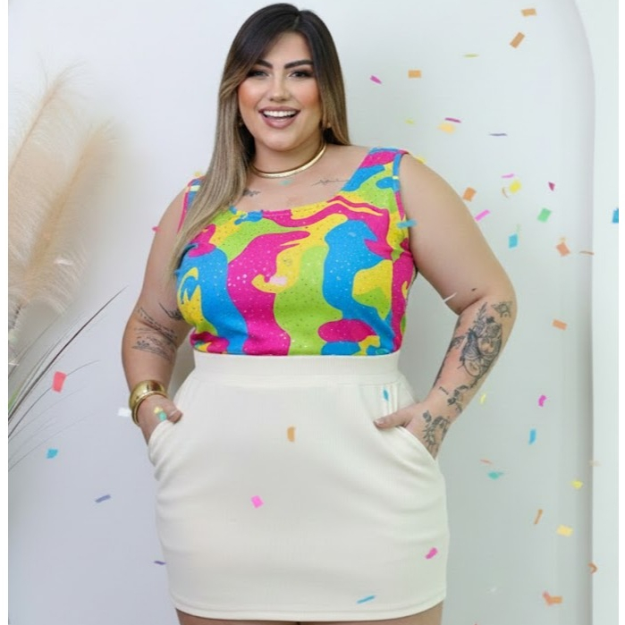 Saia Com Short Saia na frente e atrás Plus Size Moda Feminina Elegante Verão Conforto Estilo Lisa Com Bolsos
