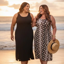 Kit 2 Vestido Regata Midi Feminino Fenda Plus Size Curvy Festa Verão Regatinha Elegante soltinho