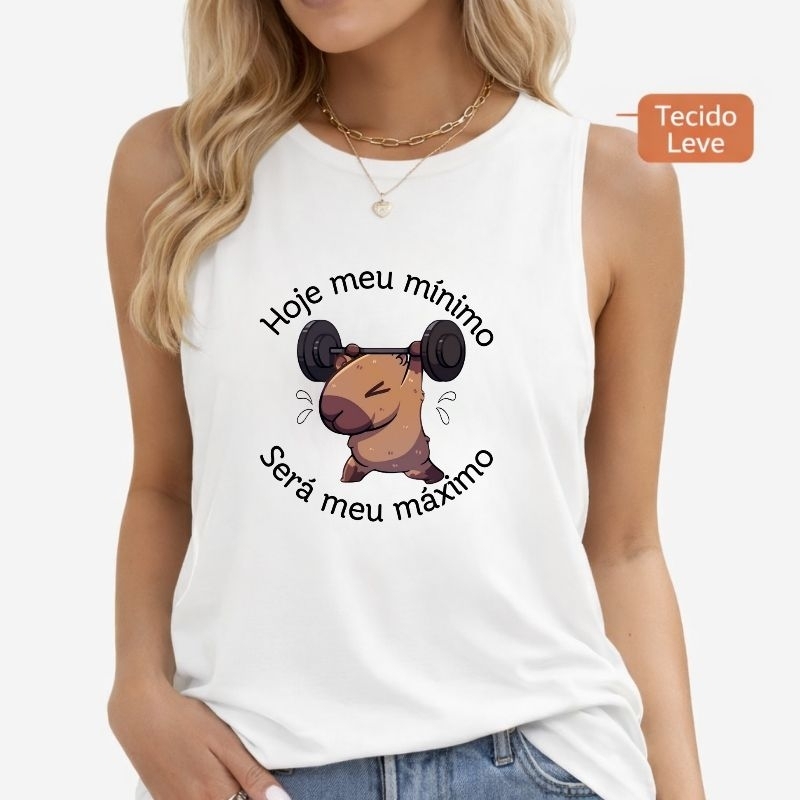 Regata Feminina Algodão Capivara Fitness Estampa Motivacional Academia em Oferta na Shopee