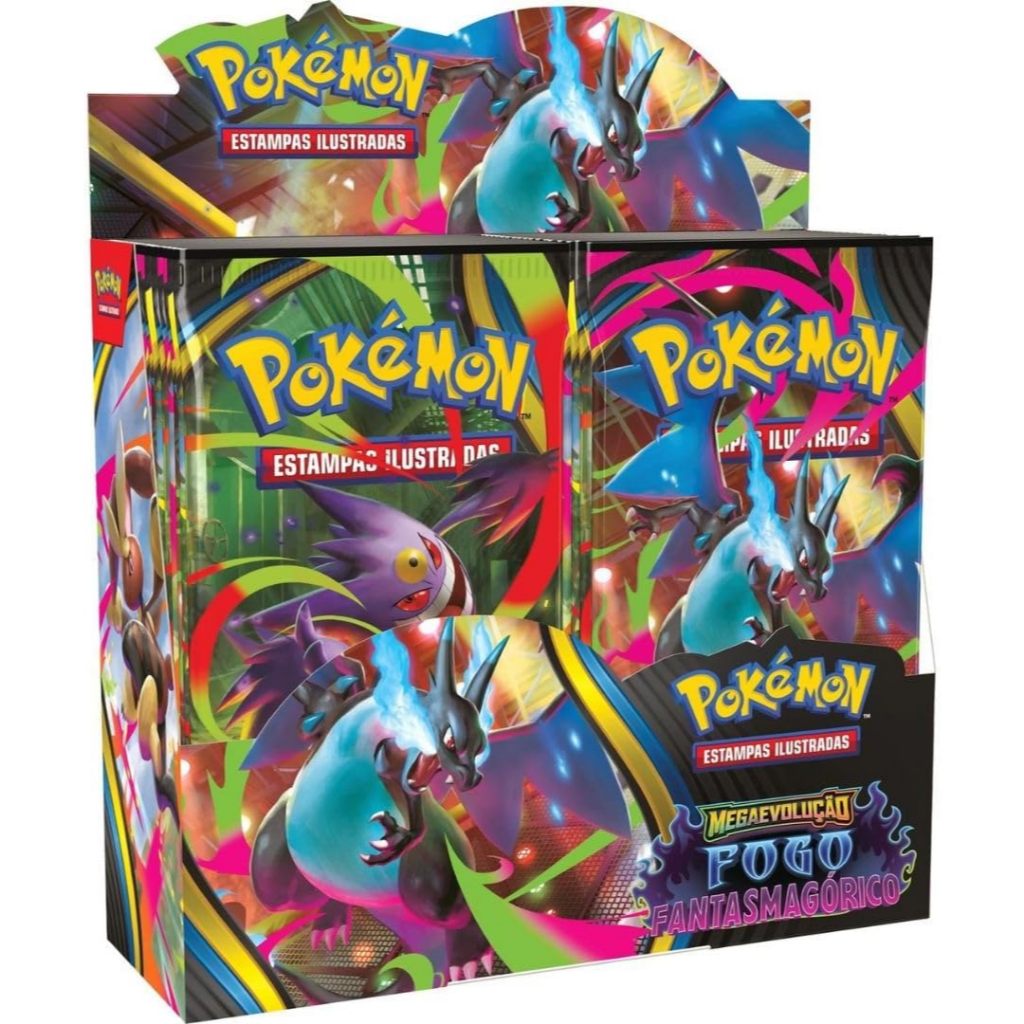Booster Box Mega Evolução 02 Fogo Fantasmagórico - 216 Cartas com Mega Charizard X e Mega Gengar