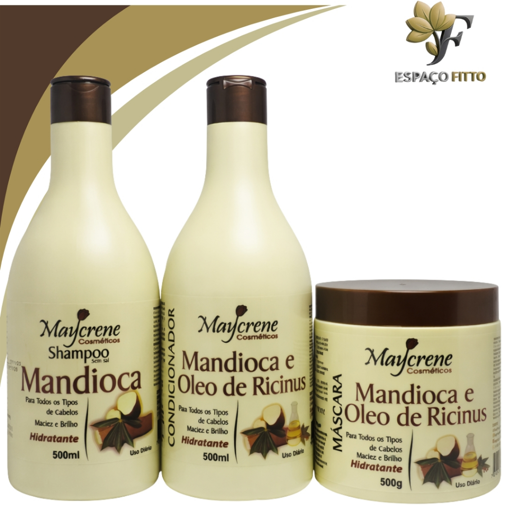 Kit de Tratamento Mandioca para Nutrição capilar 3 Itens Shampoo, Condicionador e mascara