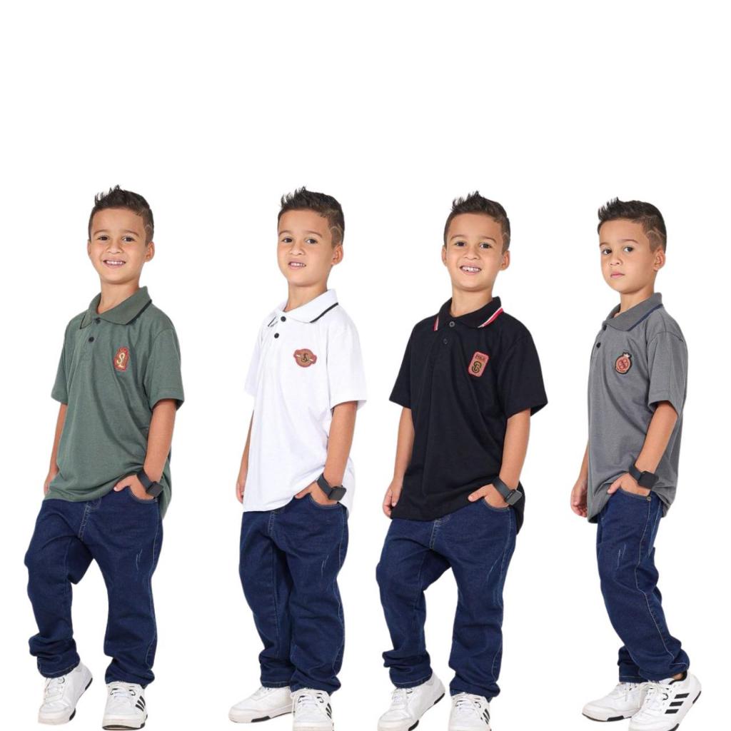kit 4 Camisa Camiseta Infantil Masculino Gola Polo Manga Curta Malha Algodão Fio 30 Casual Lisa Basica
