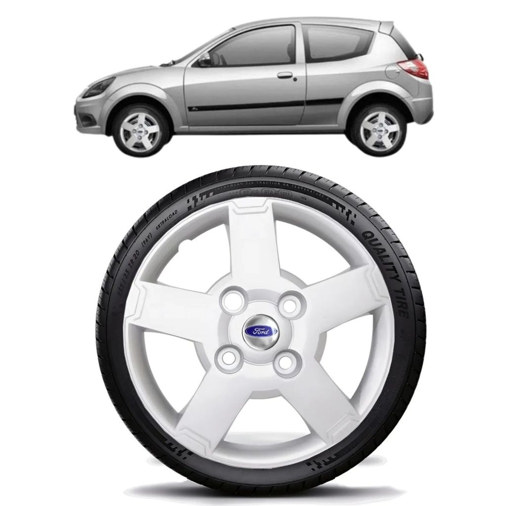 Jogo 4 Calota de Roda Aro 13 Para Ford Ka Fiesta 2008 A 2012 mais Kit De Emblemas Adesivos