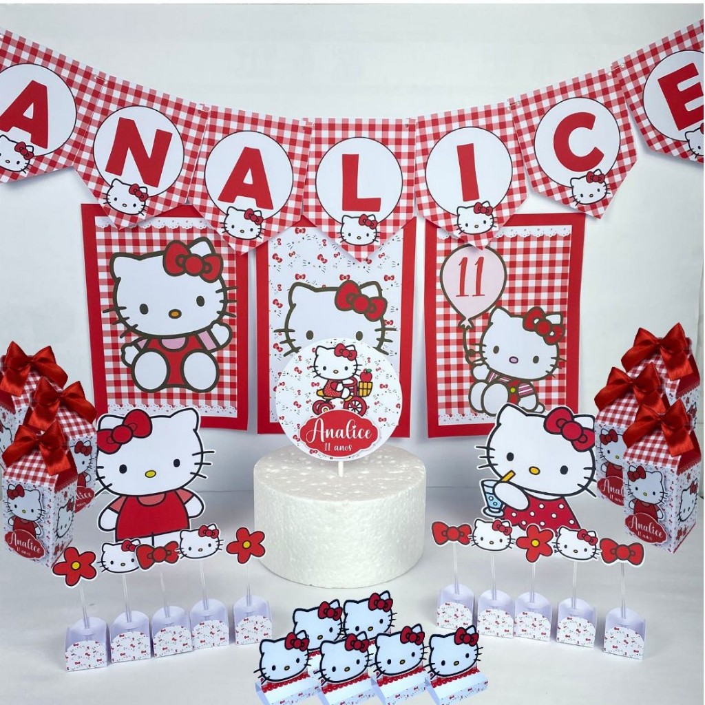 Kit Festa Personalizado Hello Kitty vermelha  | Lembrancinhas |Mesversário um bolinho| Aniversário | em Oferta na Shopee