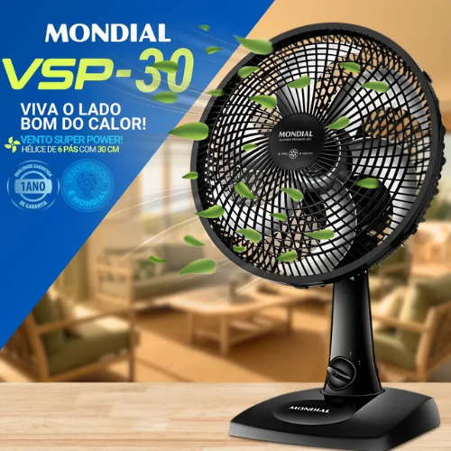Ventilador De Mesa 30cm Super Power Mondial Preto 6 Pás 110v