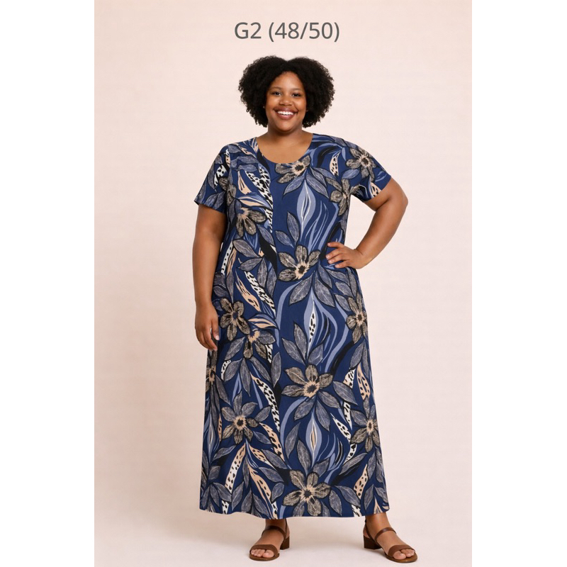 Vestido Longo Plus Size Estampado em Malha Fria – Confortável em Oferta na Shopee