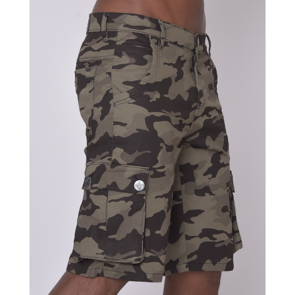 Bermuda Masculina Cargo Camuflada em Brim com Lycra masculino estilo americano em Oferta na Shopee