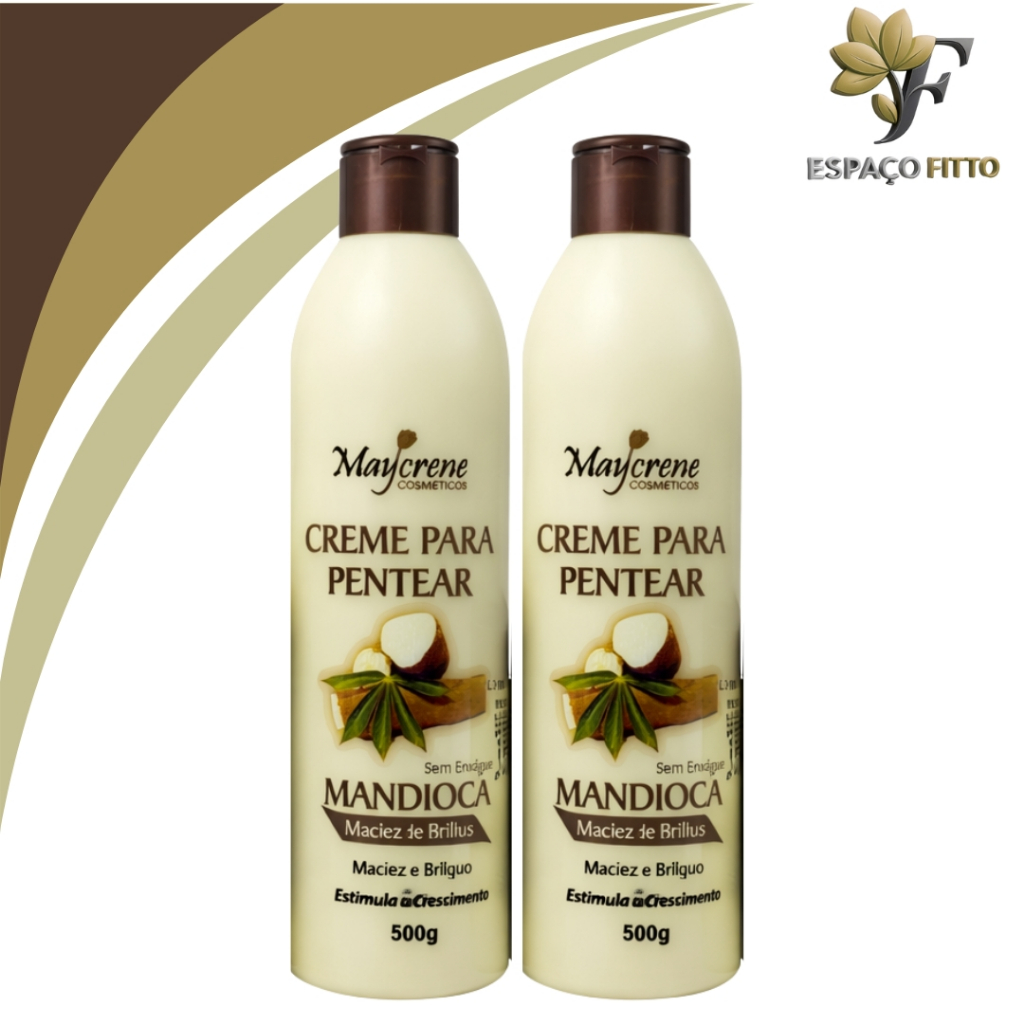 KIT 2 Creme Para Pentear Mandioca Sem Enxágue 500ml Maycrene em Oferta na Shopee
