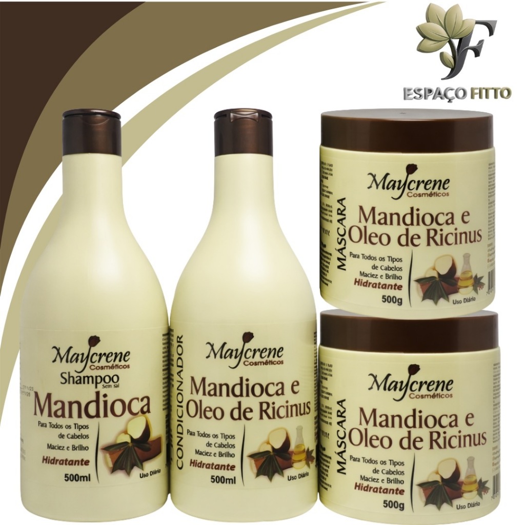 Kit de Tratamento Mandioca para Nutrição capilar 4 Itens Shampoo, Condicionador e 2 mascara