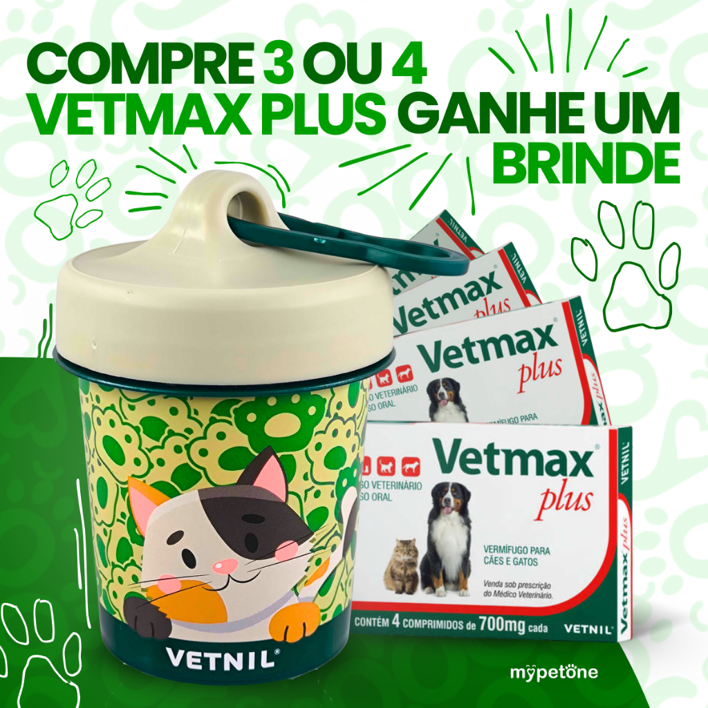 Kit 3 Vetmax Plus 700mg Vermífugo Vetnil - 4 Comprimidos em Oferta na Shopee