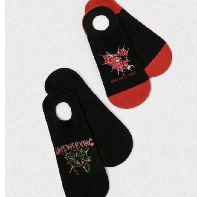 Kit 2 Pares Meia Sapatilha Invisível Aranha Gótica Aesthetic