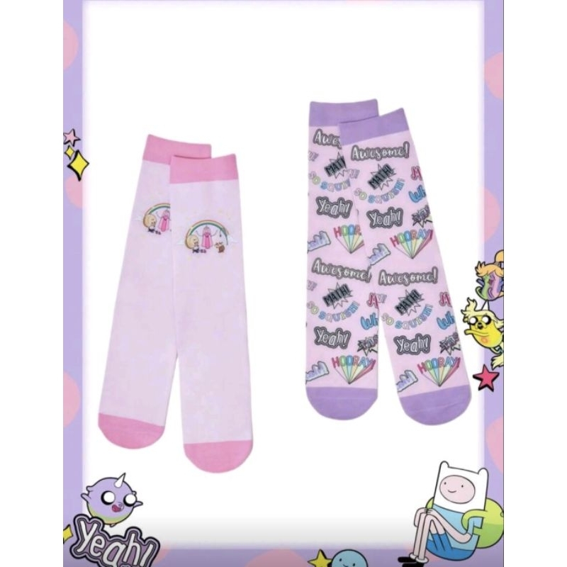 Kit 2 Pares Meia Cano Alto Rosa Kawaii Aesthetic Adventure Time
