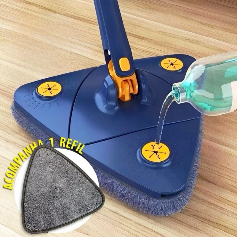 Mop Triângulo Giratório 360 Esfregão de Alta Limpeza e Refil Mop Limpa Piso Profissional Cantos Difíceis Lava e Seca