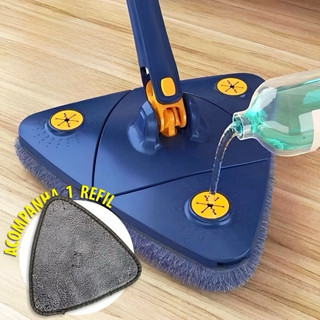 Mop Triângulo Giratório 360 Esfregão de Alta Limpeza e Refil Mop Limpa Piso Profissional Cantos Difíceis Lava e Seca