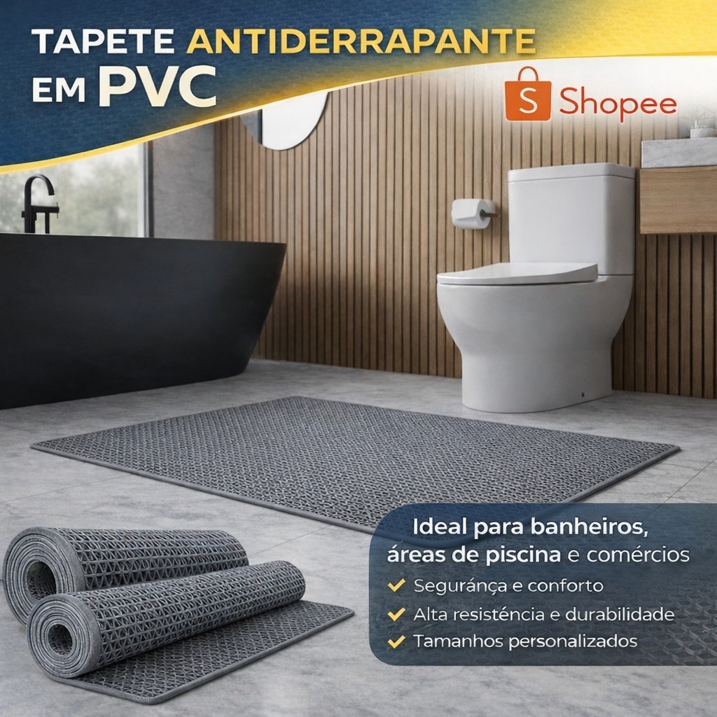 Tapete Cinza Antiderrapante Banheiro Piscina 3m X 1,20m 5mm - Cinza - Geométrico, Azul, Preto e Bege