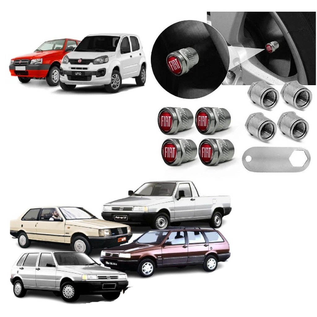 Bico De Pneu Cromado Tampa Pino Roda Válvula Antifurto Fiat Vermelho uno Palio strada siena uno novo punto stilo bravo