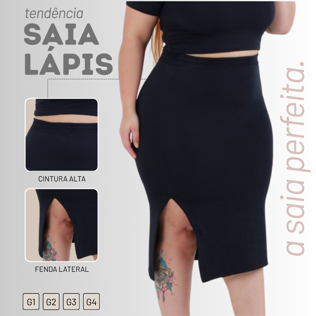 Saia Feminina Plus Size Midi Casual Confortável Evangélica Fenda Lateral até G4 em Oferta na Shopee