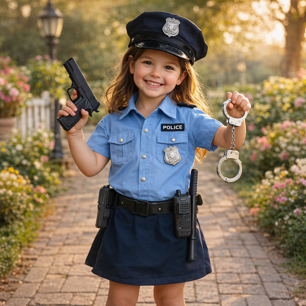 Kit Fantasia Policial Feminina Completa Infantil Acessórios Carnaval Cosplay 3-8 anos
