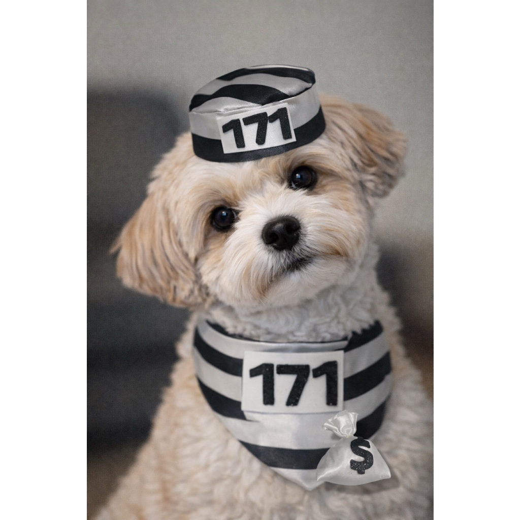Bandana  + chapéu ladrao fantasia carnaval bandido para cachorro e gato pet