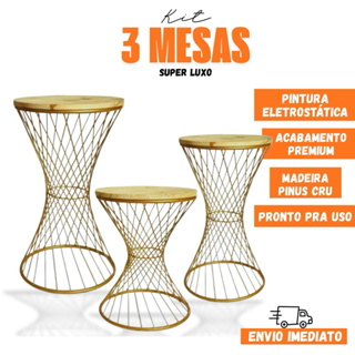 Kit Trio de Mesas Trançados Dourado em Ferro Para Festas e Decoração em Oferta na Shopee