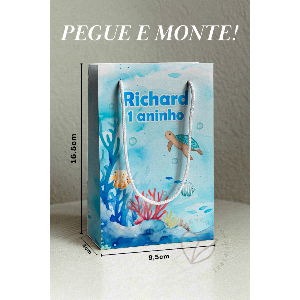 Kit Sacolinha Personalizada Fundo do Mar | Lembrancinha Infantil | Pegue e Monte