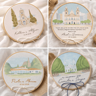 PORTA ALIANÇA LOCAL DO CASAMENTO (local aquarela, nomes bordados) LEIA DESCRIÇÃO em Oferta na Shopee