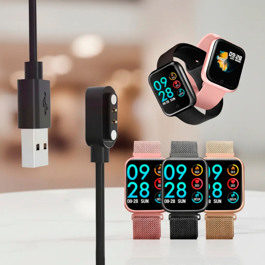 Cabo Carregador Magnético USB 2 Pinos 2.84mm Para Smartwatch P68 / P70 /P70s /P70 Pro / P80 / P90