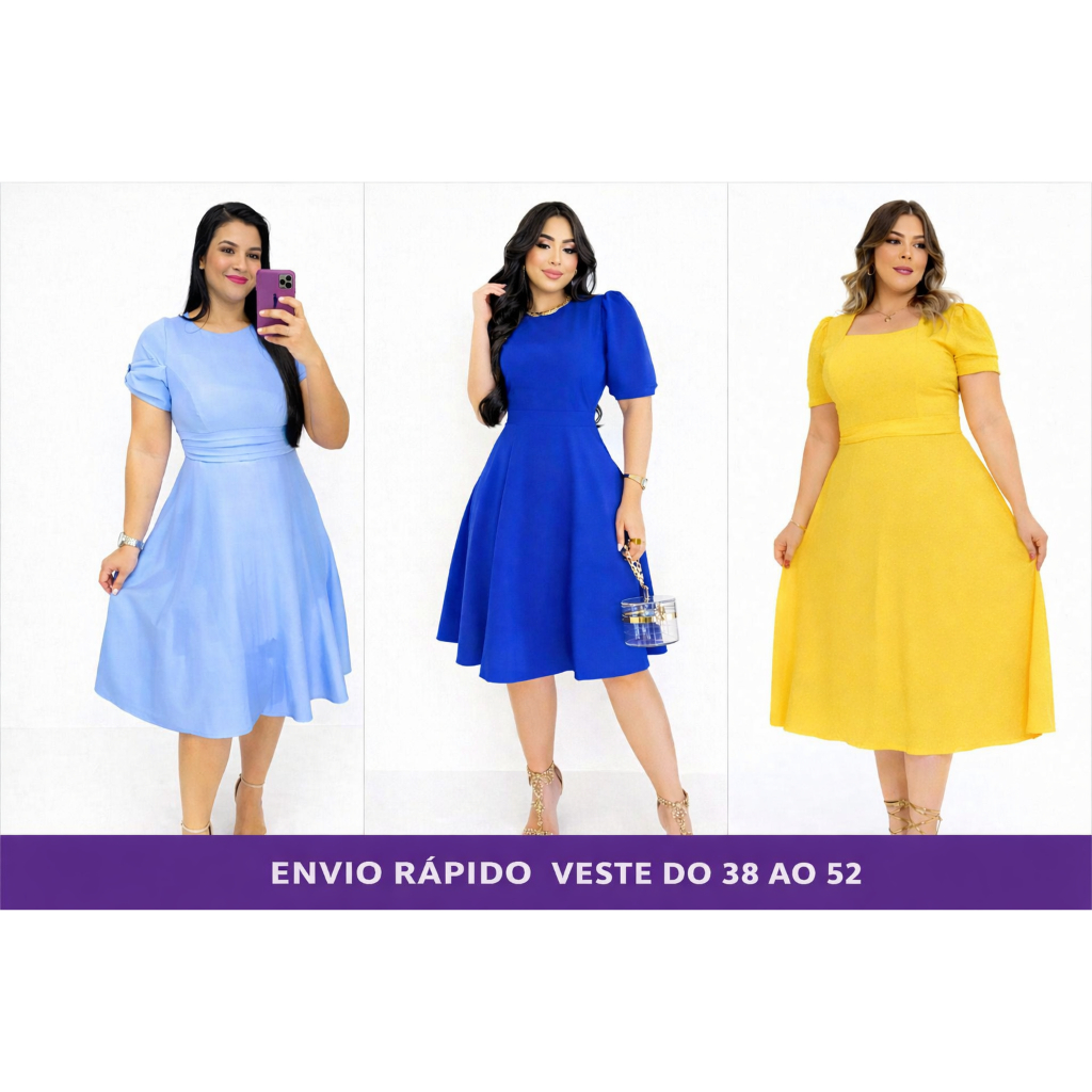Vestido Mais Vendidos Evangélico Plus Size na Promoção Moda evangélica gospel Clássica Premium  Saia Rodada com Cinto