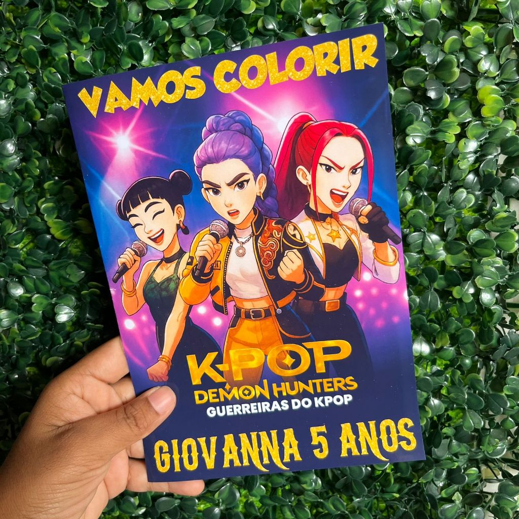 Revistinha de Colorir Personalizada - Guerreiras do Kpop - Livrinho de Colorir - Lembrancinha de Aniversário-Giz de Cera