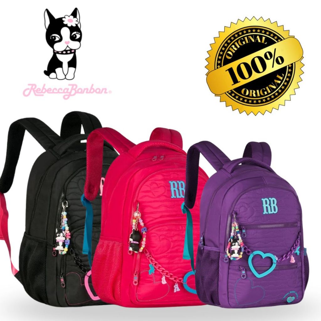 Mochila Juvenil Rebecca Bonbon Premium Matelassê Corações