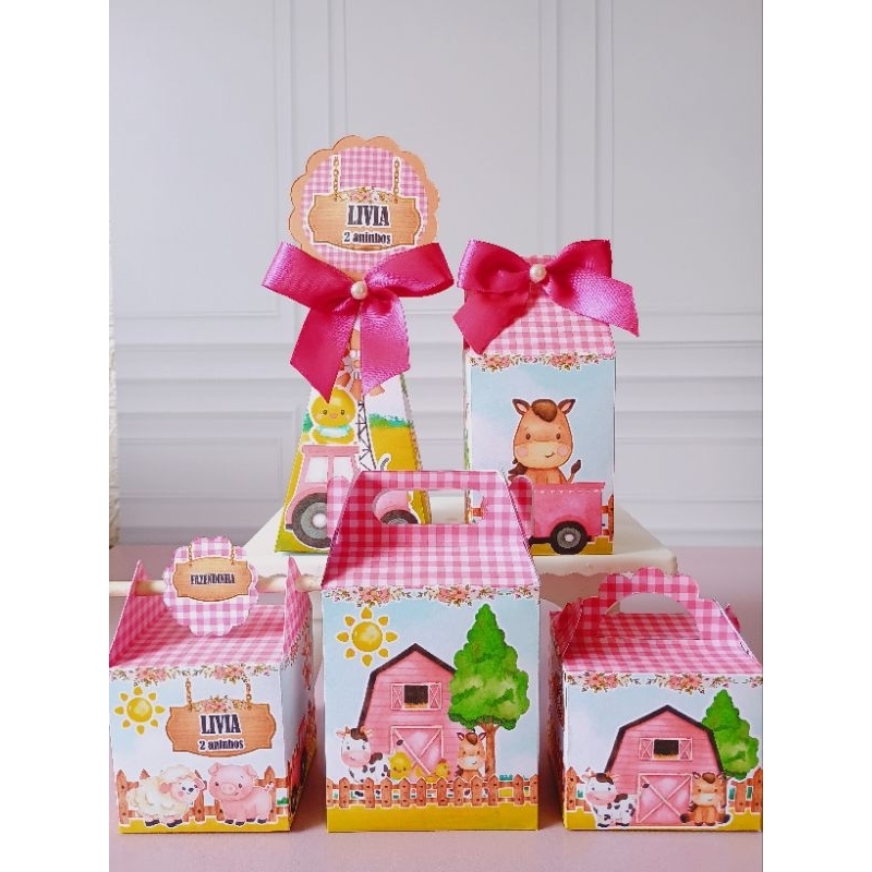 PEGUE E MONTE - Caixinhas Personalizadas Fazendinha Rosa Menina / Lembrancinha/ Decoração/ Kit Festa