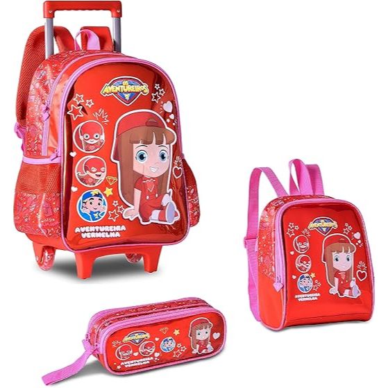 Kit Mochila Carrinho  Lancheira  Estojo Os Aventureiros Luccas Neto e Gi Neto  Ref AV24033K  CLIO