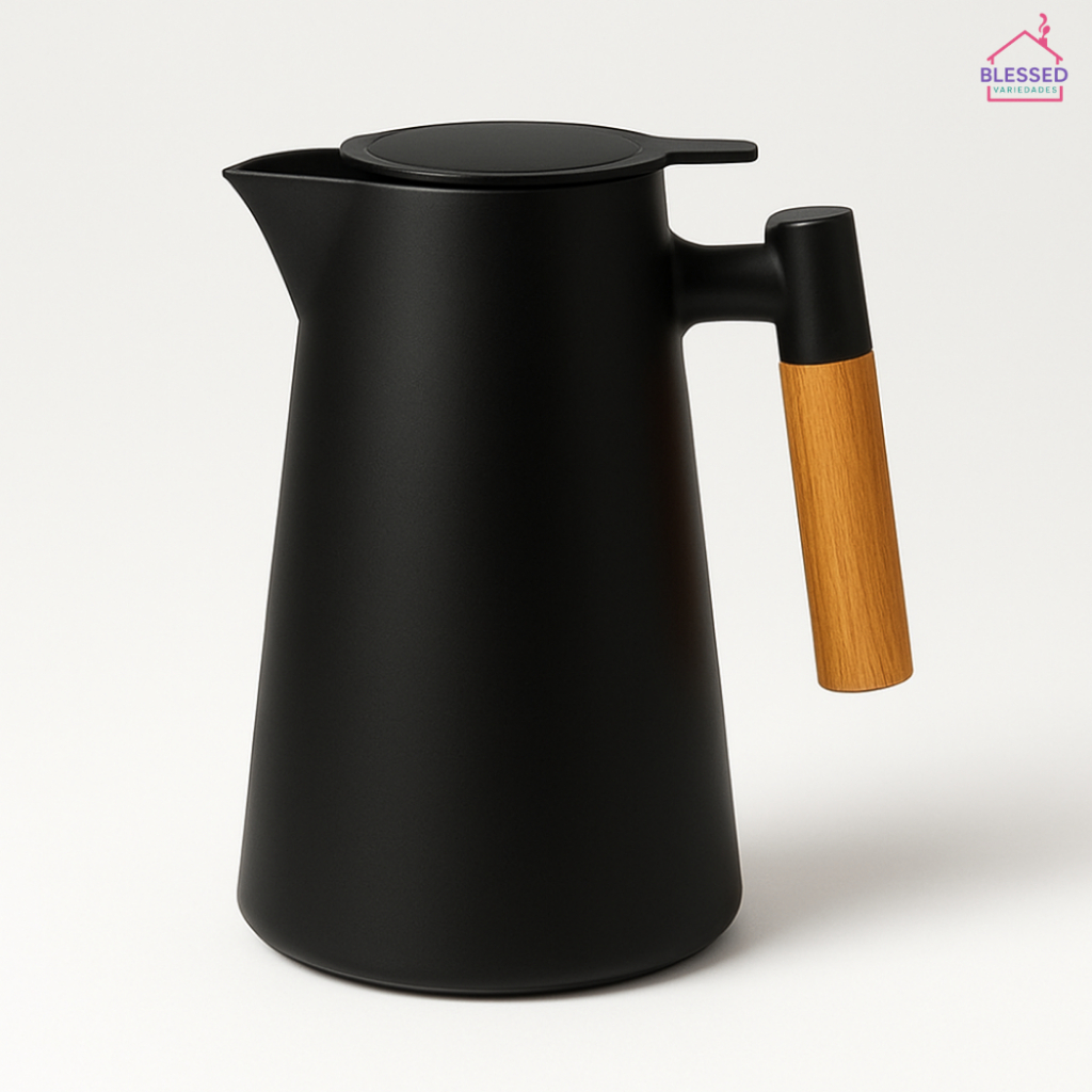Garrafa Térmica 1 Litro Para Chás Café Água Design Moderno Cabo De Bambu
