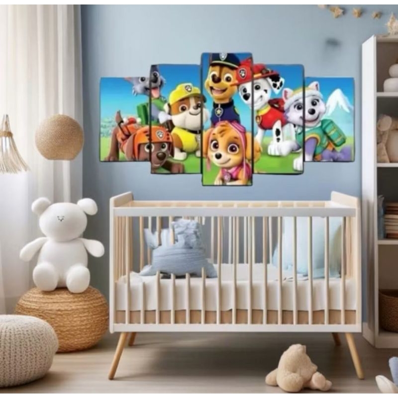 Quadro decorativo infantil patrulha canina 5 peças Chase marshall Skype rubble rocky Zuma Everest mosaico