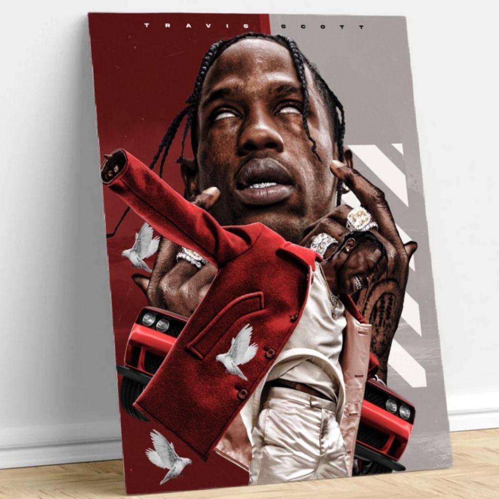 Quadro Decorativo Travis Scott em MDF 20x28cm – Placa Musical Rap Hip Hop Arte Moderna de Parede