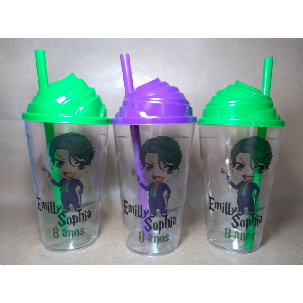 Kit Copo Chantilly Transparente Personalizado Coringa e Arlequina 300ml - kit