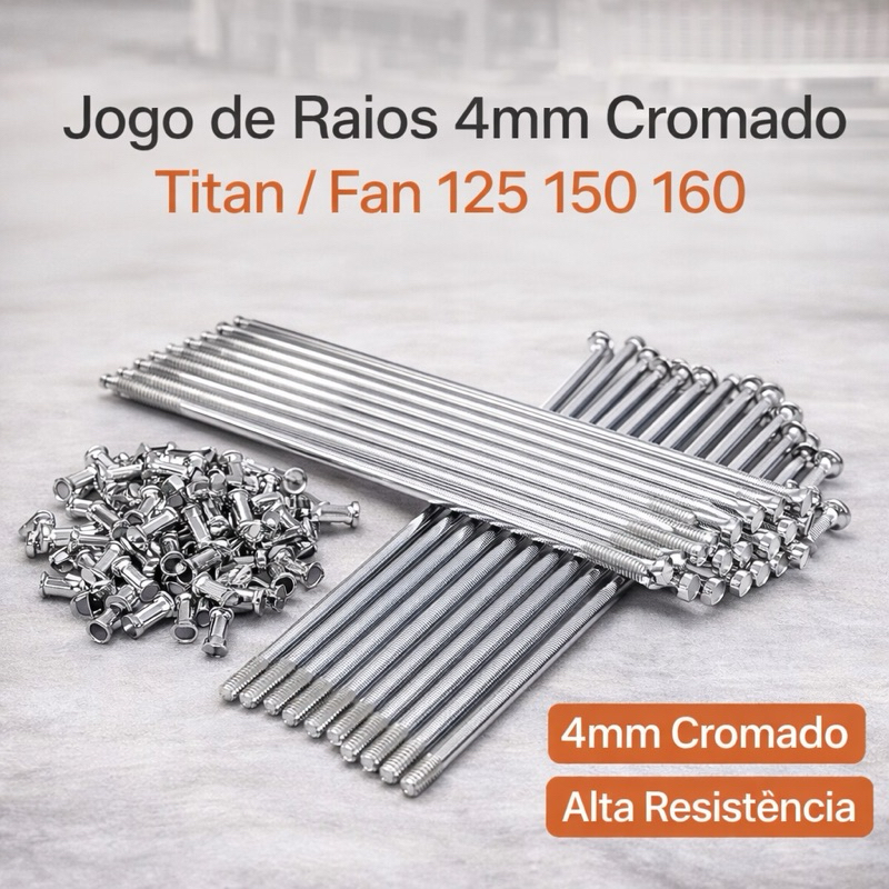 Jogo de Raios 4mm Cromado Titan Fan 125 150 160 | Alta Resistência | Freio a Lona