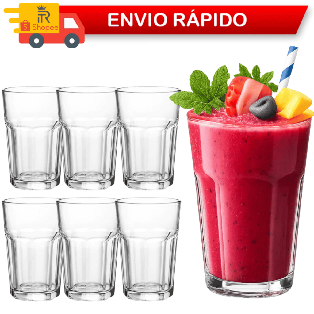 6 Jogo De Copos Em Vidro Casa Cozinha Casa Água Suco Drink Refrigerante 400Ml Facetado em Oferta na Shopee