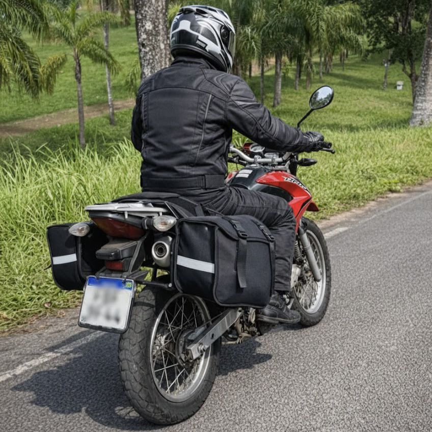 Bolsa Alforge Par Moto Baú Universal Impermeável Reforçado 62 Litros Nylon Forrado Eva 4mm Todas As Motos