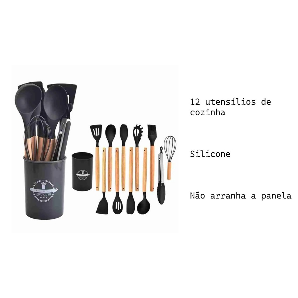 Kit 12 Utensílios de Cozinha em Silicone