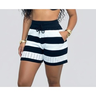 Short Feminino em Tricot Modal Listrado – Conforto e Estilo Premium em Oferta na Shopee